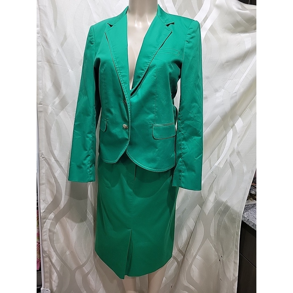 The Villiger Vintage 60s Kelly Green 100% Cotton 2 Piece Skirt Suit- Modern 6